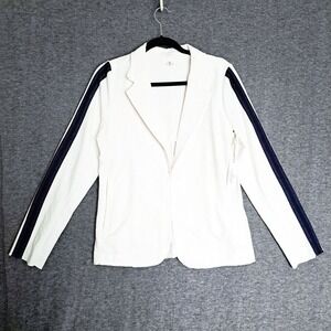 NWT Sundays Blazer Womens Size 2 White Sparkle‎ Blue Stripe Casual Career Jersey